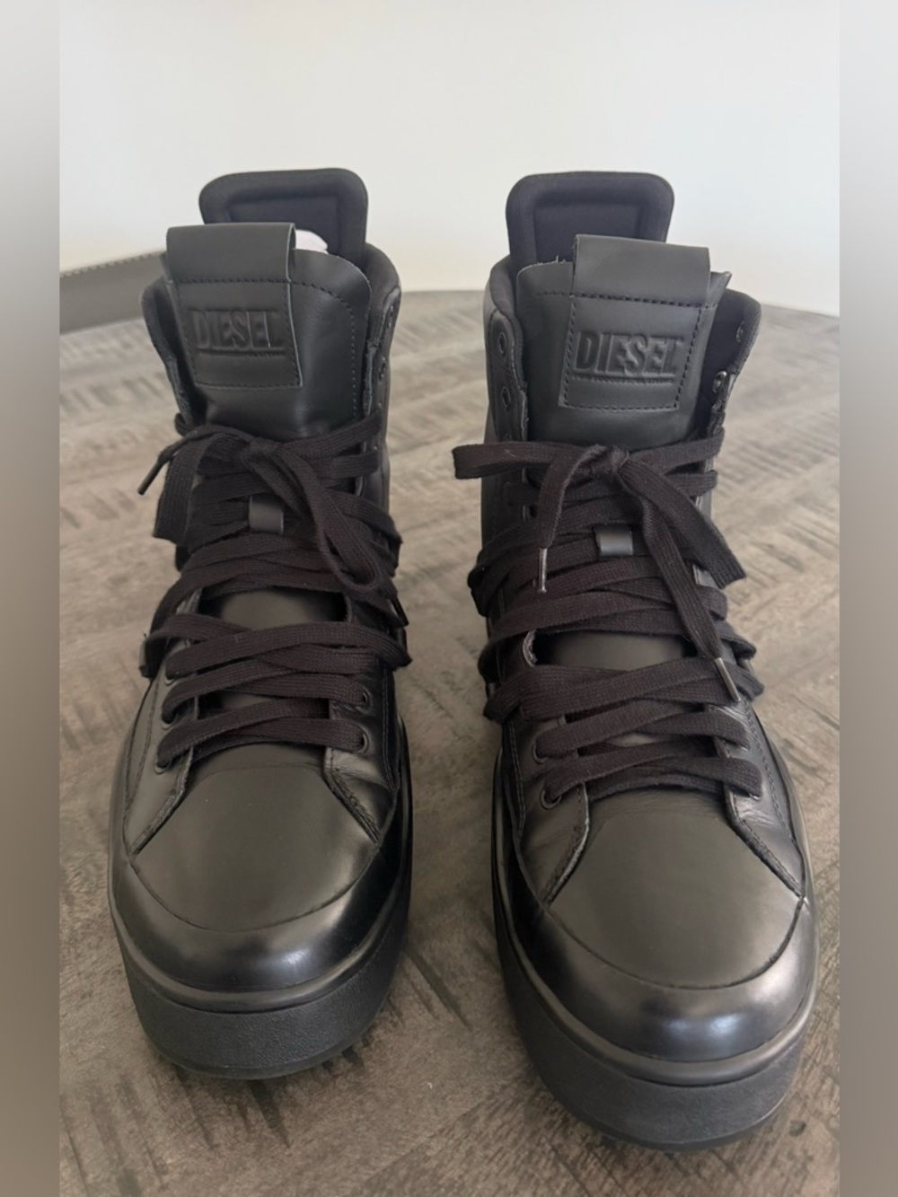 Diesel Men’s Black Leather High-Top Platform Boots